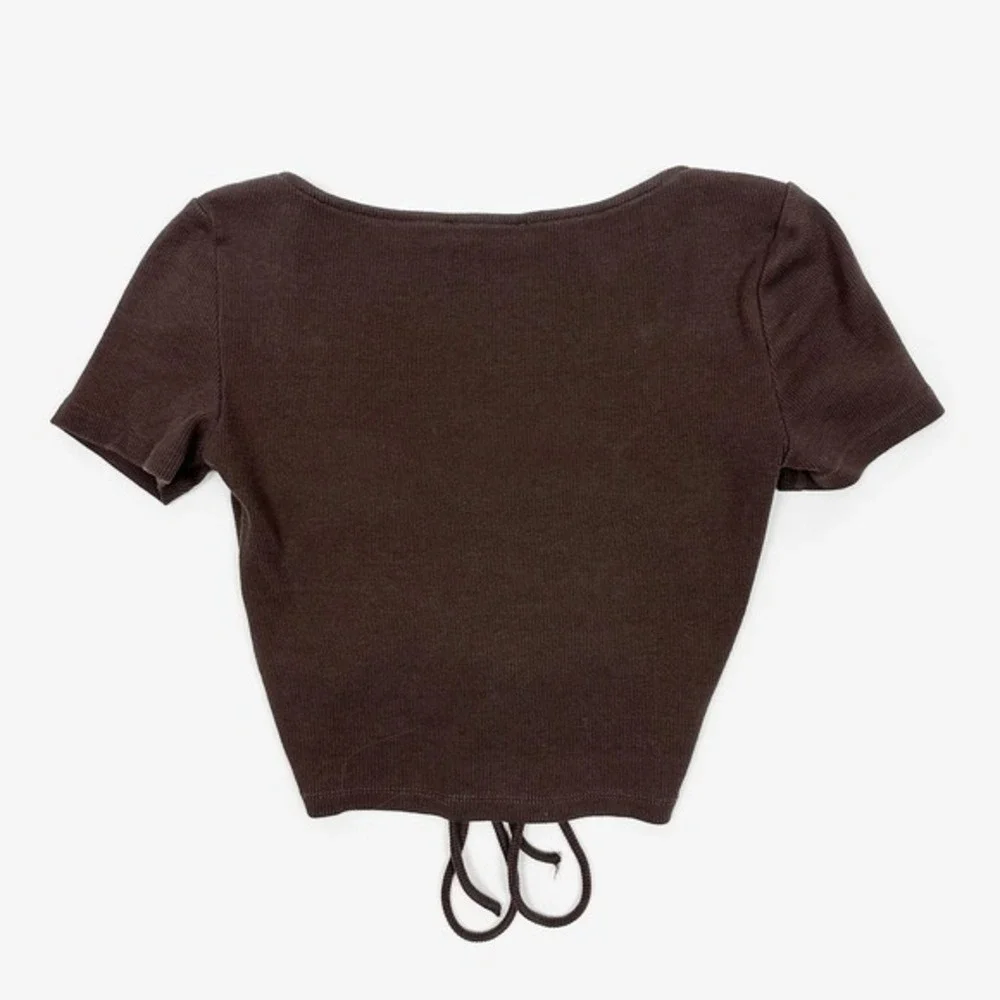 Zara Ruched Front Crop Top Size S Brown Cotton Blend Ribbed Soft Grunge Y2K Edgy - Picture 2 of 2
